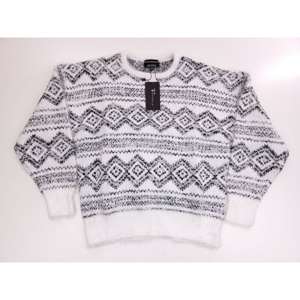 Wednesday's Girl ASOS Fuzzy Sweater White Geometric Size XS
